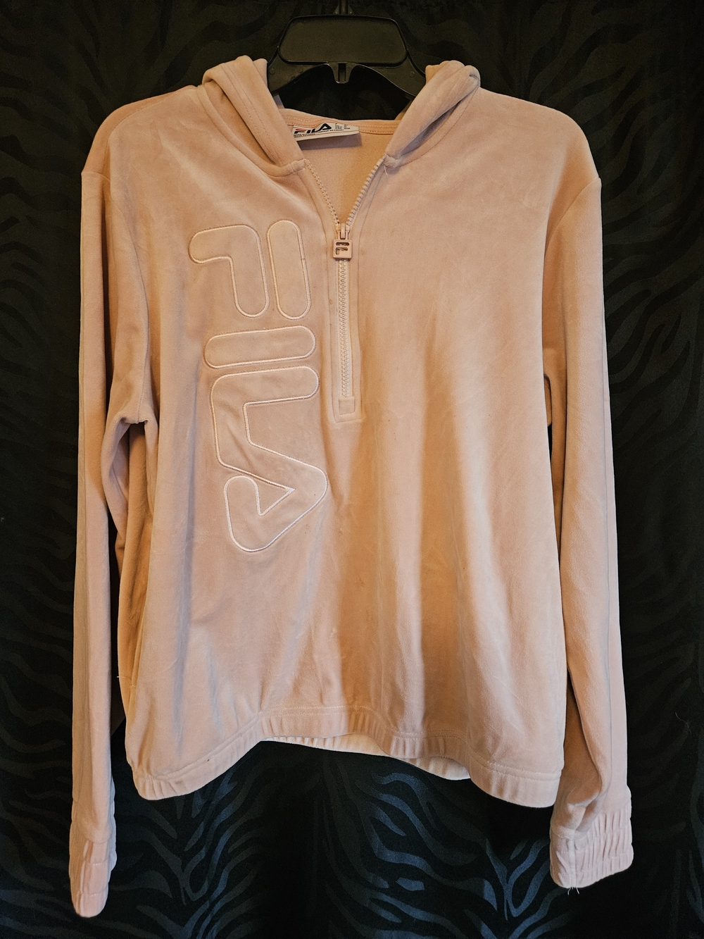 Fila Light Pink Half-Zip Velour Hoodie